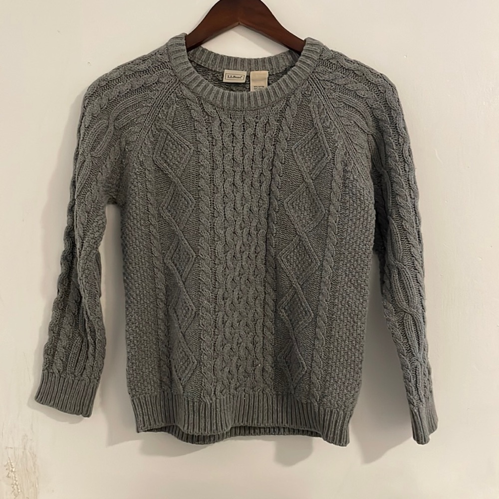 L.L. Bean Gray Cable Knit Sweater Kids 10/12
